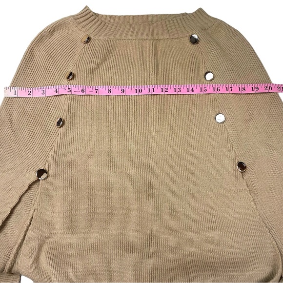 Modena Chic One Size Crew Neck Knit Pullover Cape in Light Caramel Tan - Picture 7 of 8